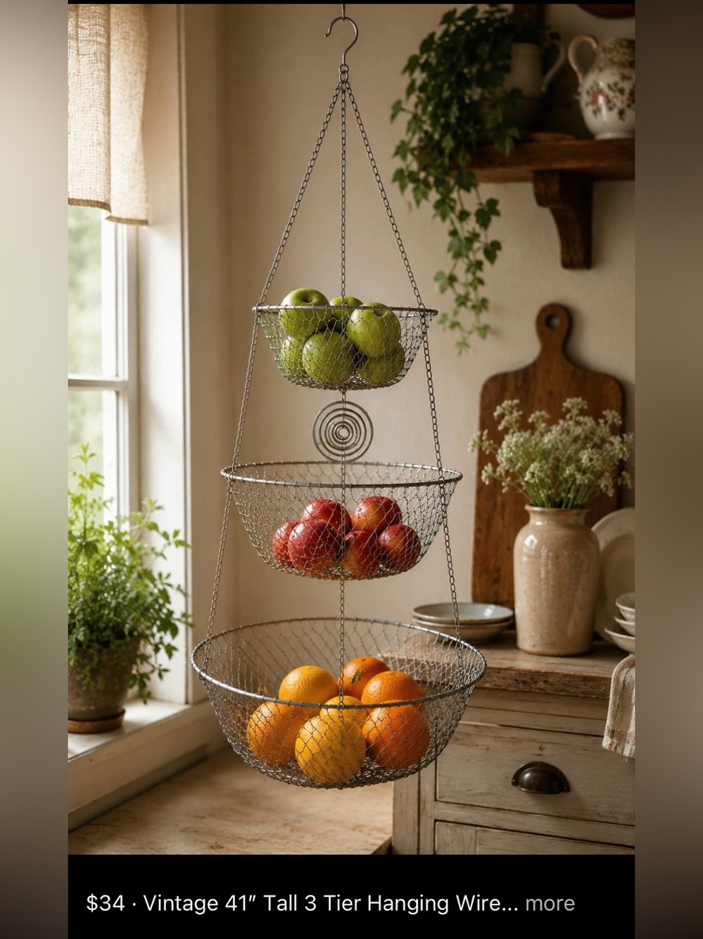 Three-Tier Hanging Wire Fruit Basket - Silver